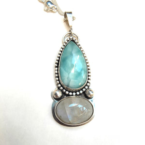 Larimar and Moonstone Pendant - Silver Rose Jewellery