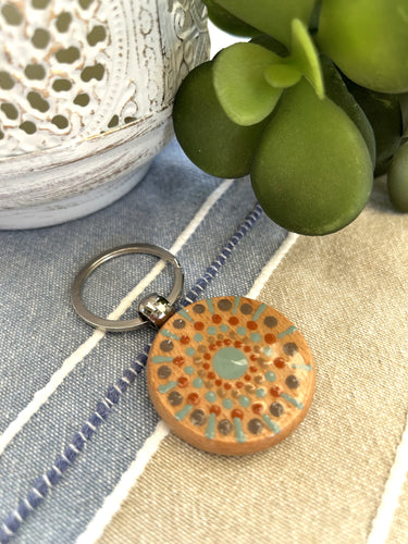 Hand painted wooden key ring