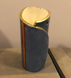 Blue with 22K gold trim Quirky Vase - Rodney Kirk