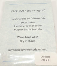 Load image into Gallery viewer, Child&#39;s face Mask - age 2-5yrs - hand marbled fabric -