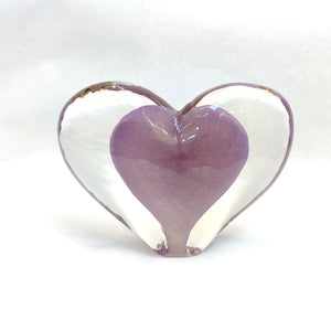 Large Glass Heart -Lavender- Tim Shaw Glass Artist