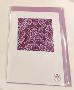Greeting Card - Original Lino Print - Kaleidoscope 4 in Lilac - Lorraine Lee Designs