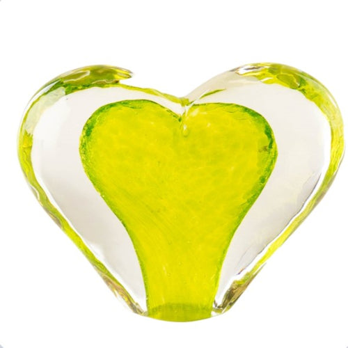 Large Glass Heart -Lime Green - Tim Shaw Glass Artist