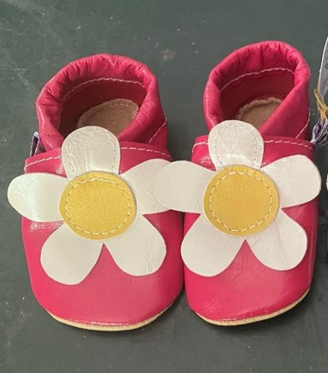 Magenta Baby shoe with white flower - Anomaly Leathers