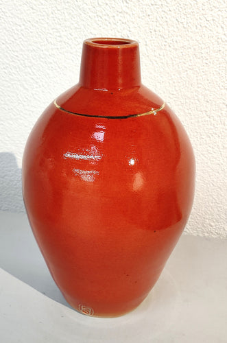Hand built pottery vase with 22K gold trim - Rodney Kirk