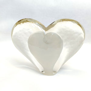 Large Glass Heart -Opal White - Tim Shaw Glass Artist