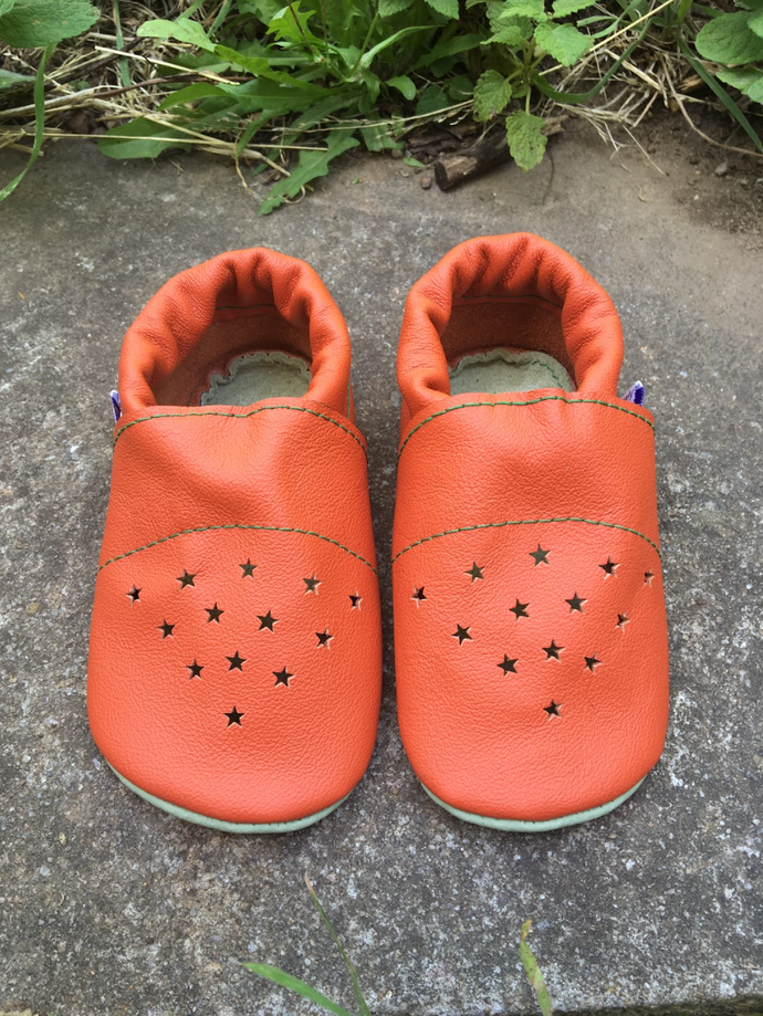 Orange Leather Toddler shoes with star cut outs - L - Anomaly Leathers