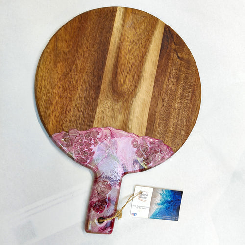 Round Cheeseboard with handle with Geode Art