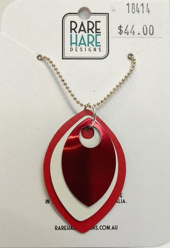 Red droplet pendant on silver tone ball chain - Rare Hare Designs