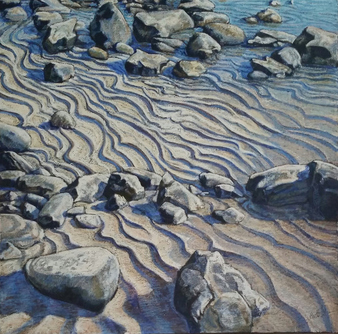 Rocks and Ripples - oils sticks on canvas - Cathi Steer