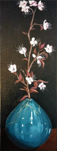 Sakura blossom and kintsugi vase - Acrylic on Canvas - Tracey Vale