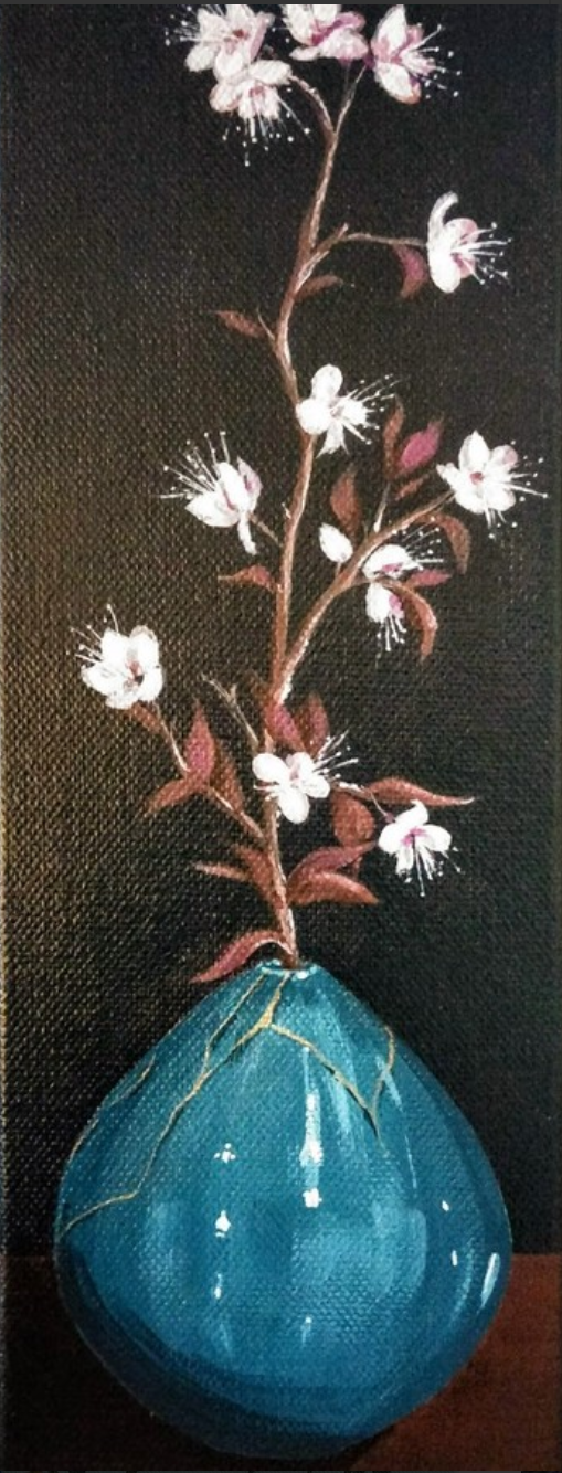 Sakura blossom and kintsugi vase - Acrylic on Canvas - Tracey Vale