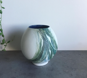 Green carved Vase - Indigo Clay