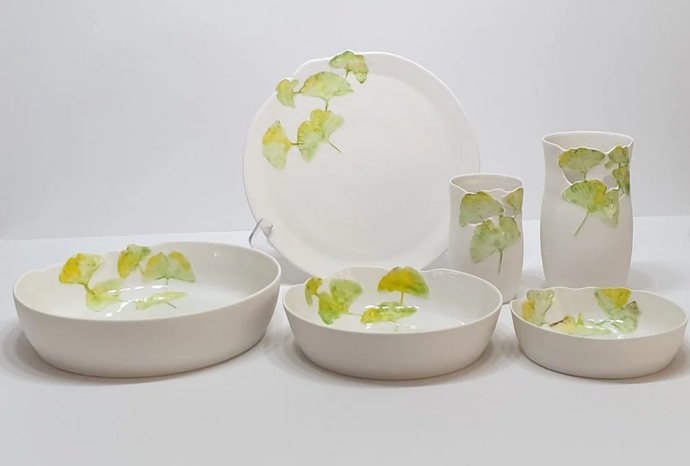 Ginkgo bowl - medium - porcelain by Just Jane Ceramics
