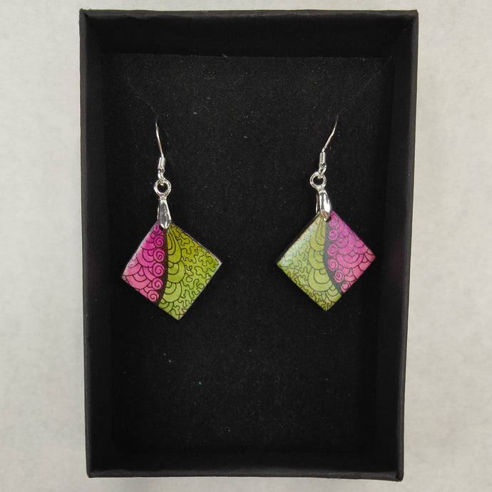 Hand drawn small square earring drops #8 - Helen Kuster