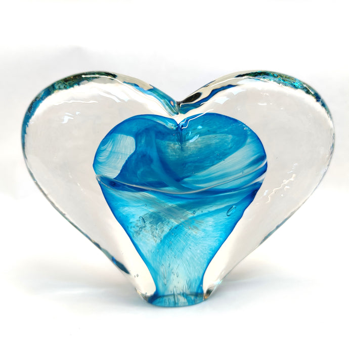 Large Glass Heart -Surf's Up- Tim Shaw Glass Artist