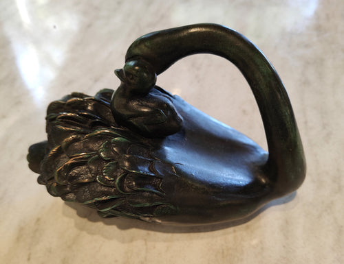 Swan with Cygnet 2/50 - Bronze Sculpture - by Silvio Apponyi