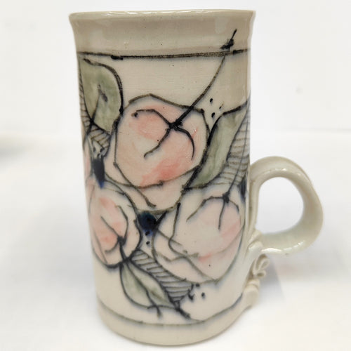 Hand painted tall stoneware mug - medium- Marilyn Saccardo