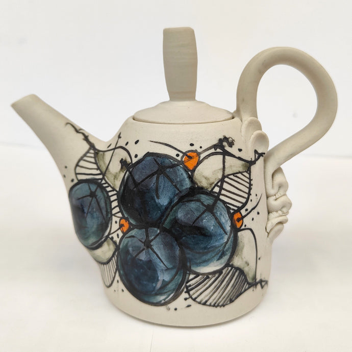 Unglazed, polished and painted stoneware tea pot- Marilyn Saccardo