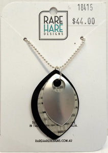 Black Thatch droplet pendant on silver tone ball chain - Rare Hare Designs