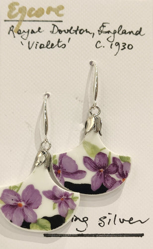 Upcycled Vintage Porcelain Earrings -Royal Doulton  Violets - Dianne Averis