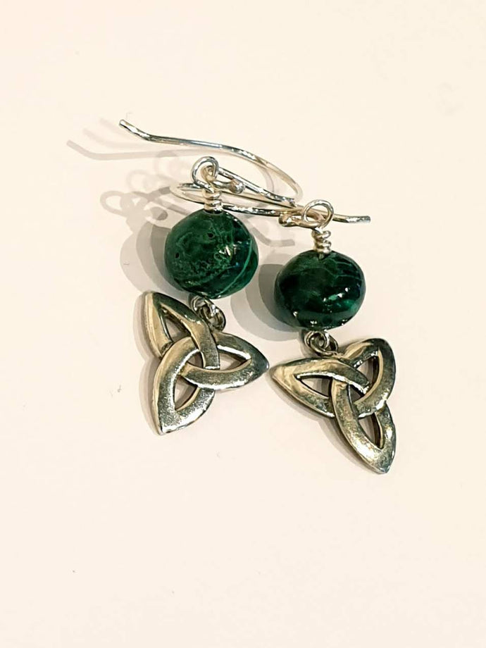 Sterling Silver Celtic with Malachite earrings - Silver Rose Jewellery