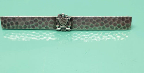Vintage Sterling Silver Hammered Bar Brooch with Crest