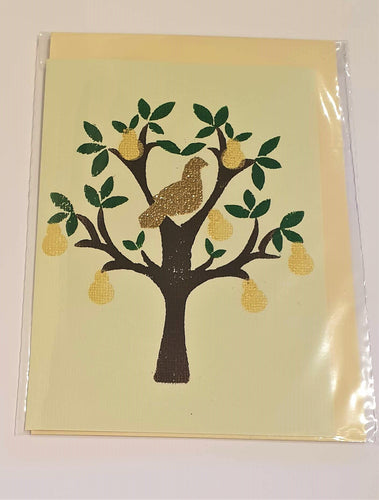 Christmas Card - Pear Tree - Original lino print