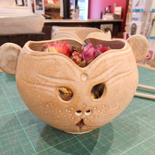 Load image into Gallery viewer, Ceramic Yarn Bowl - hand carved cat feature