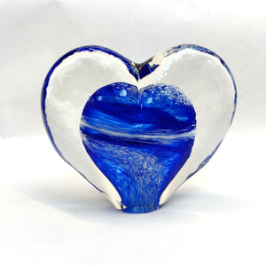 Large Glass Heart -Coastal Blue - Tim Shaw Glass Artist