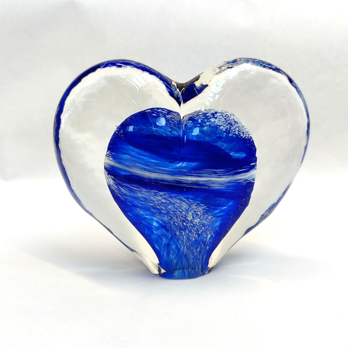 Large Glass Heart -Coastal Blue - Tim Shaw Glass Artist