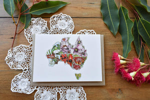 Greeting Card - Australian Map with Floral Emblems - Zinia King-Homewares-Atelier Crafers 