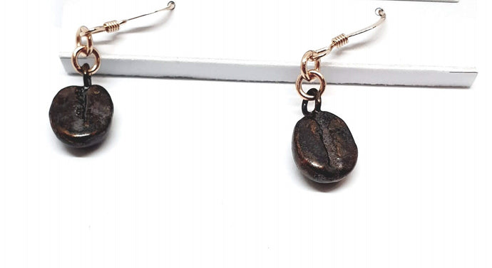 Copper Plated Coffee Bean Earrings; Dark patina
