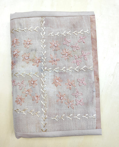 Hand stitched flowers and embroidered Journal Cover with A6 notebook
