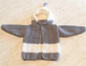 Hand Knitted Wharfie Jacket 6-12 months - Grey with Cream trim