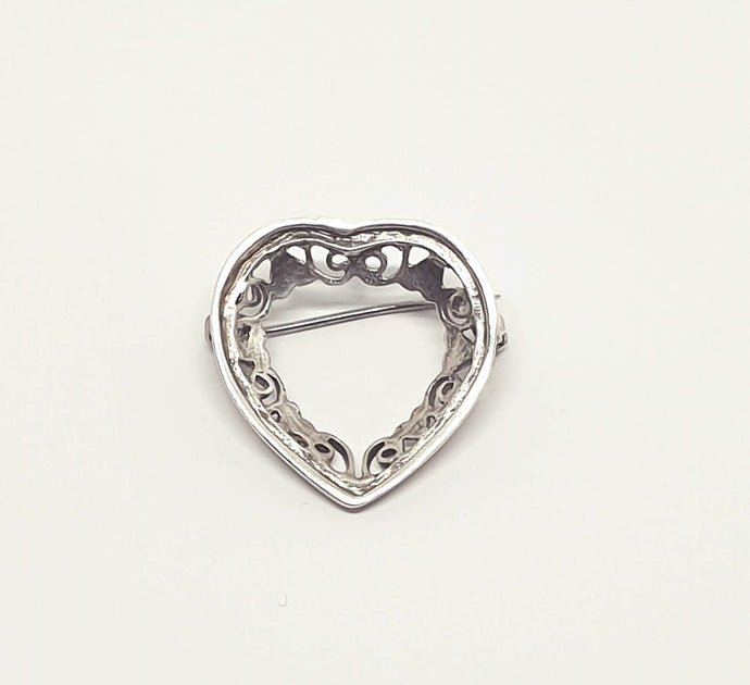 silver heart shaped brooch
