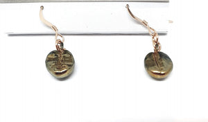 Copper Plated Coffee Bean Earrings; Golden patina