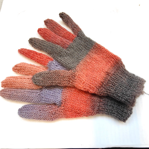 Handknitted Gloves - Grey band multi - Helen Brook