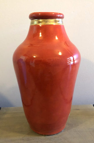 Red glazed sculptural vase with 22K gold leaf trim - Rodney Kirk