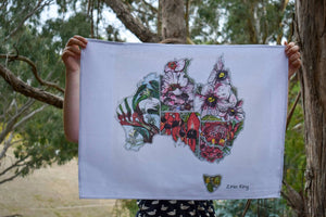 Floral Emblem Australian Map Tea Towel-Homewares-Atelier Crafers 