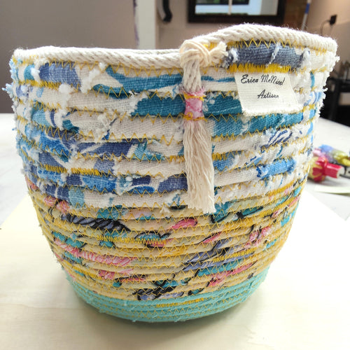 Rope and Fabric Basket - Medium - Aqua base - Erica McNicol