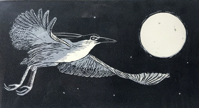 Night Heron - Lino Cut - Julia Wakefield