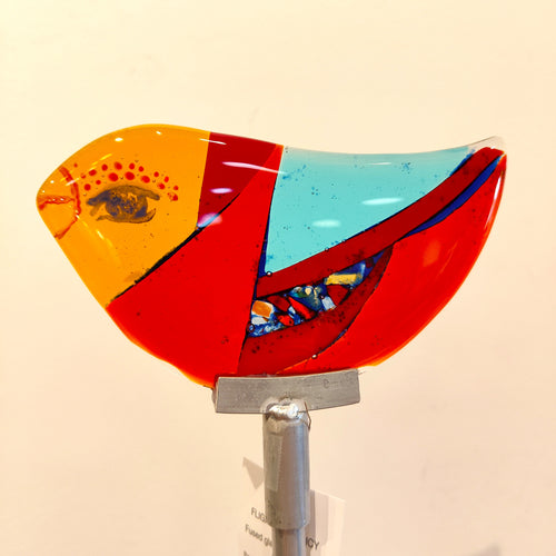 Fused Glass Bird - Small with orange beak - Lynn Elzinga-Henry