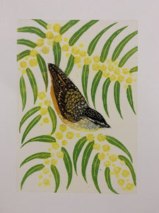 Pardalote - Reduction Linocut - Emma Swift Kirkman