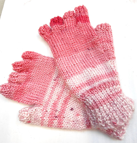 Hand knitted fingerless gloves - Pink Multi -  Helen Brook