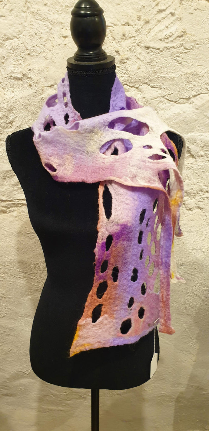 Hand Felted Purple & White Wool Scarf - Ania Herburt-Fashion and Accessories-Atelier Crafers 