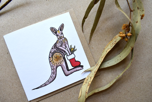 Kangaroo and Stocking Christmas Card