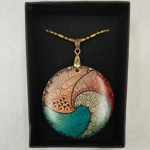 Hand drawn round pendant  #4- Helen Kuster