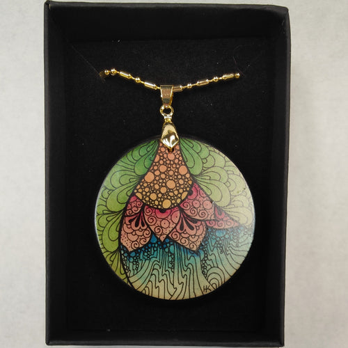 Hand drawn round pendant #5- Helen Kuster