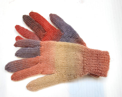 Handknitted Gloves - Salmon band multi - Helen Brook